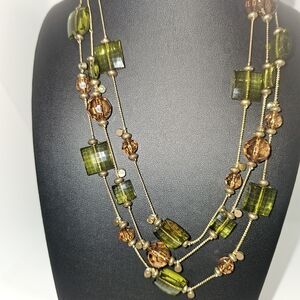3 Strand Green and Brown Beaded Necklace